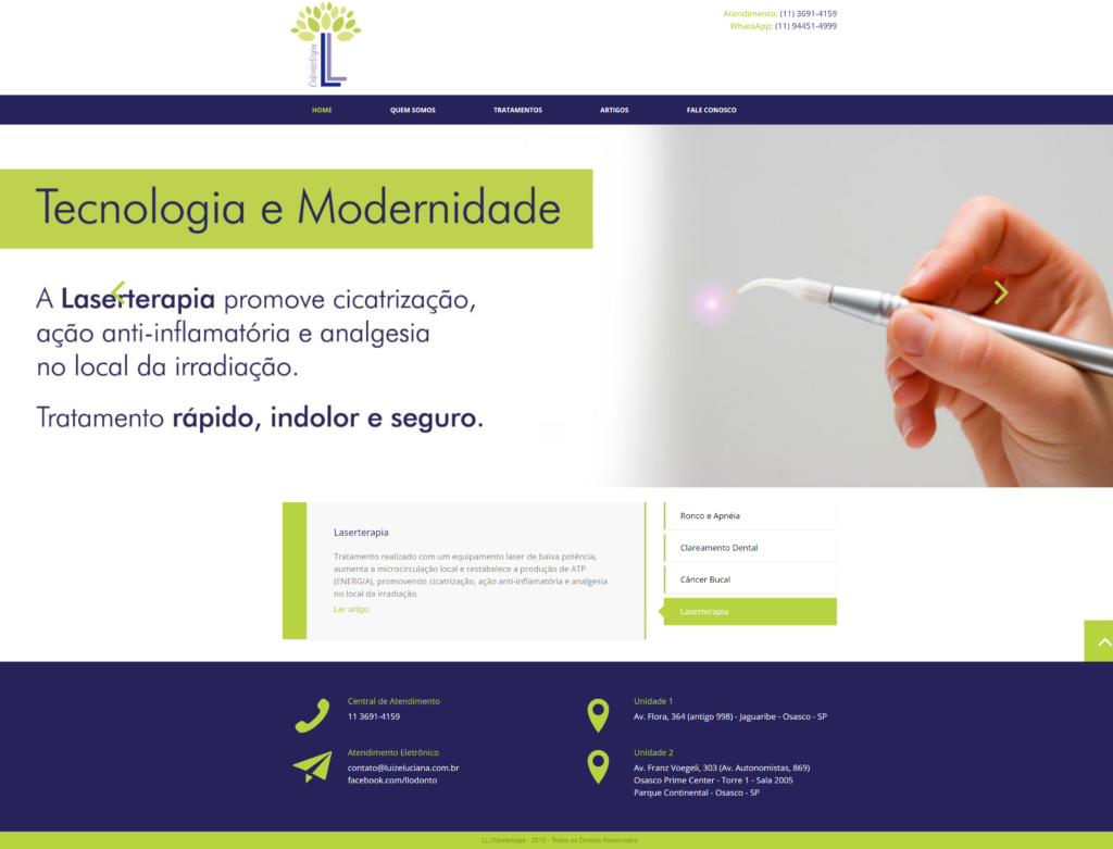 Screenshot do website antigo da LL Odontologia Especializada